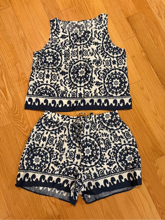 CeCe Pants - NWOT Cece Navy & White Linen Blend Set Sz Med